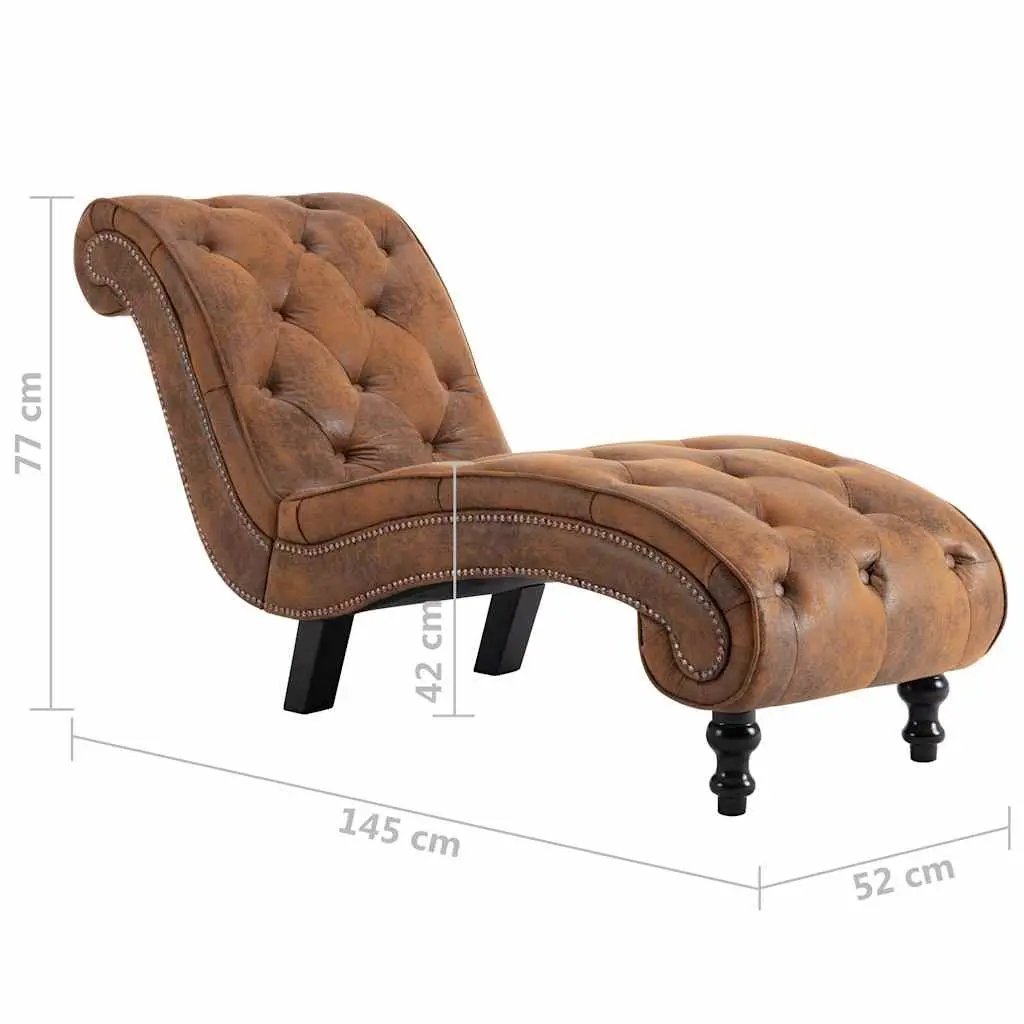 Chaise Lounge Brown Faux Suede Leather Accent Living Room Furniture Padded