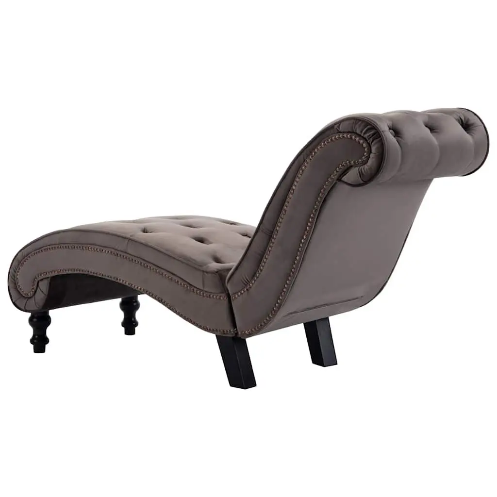 Chaise Lounge Grey Velvet Accent Chair Scrolled Design Button Tufted Bedroom