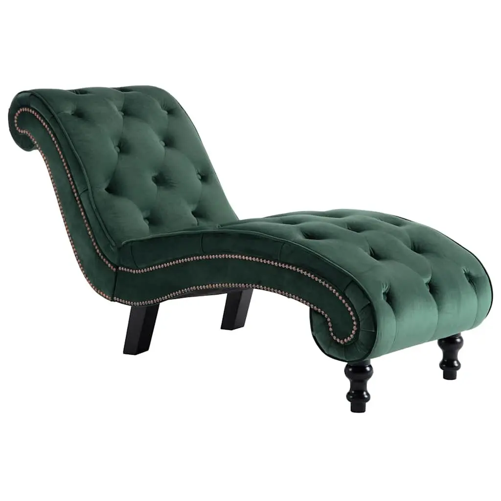 Chaise Lounge Green Velvet Accent Chair Scrolled Design Button Tufted
