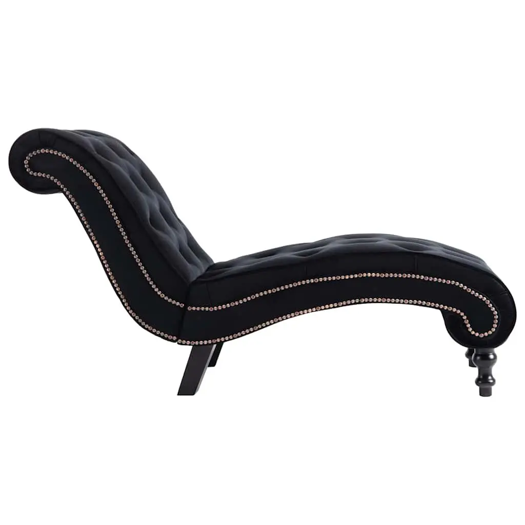 Chaise Lounge Black Velvet Accent Chair Ergonomic Scroll Design Button Tufted