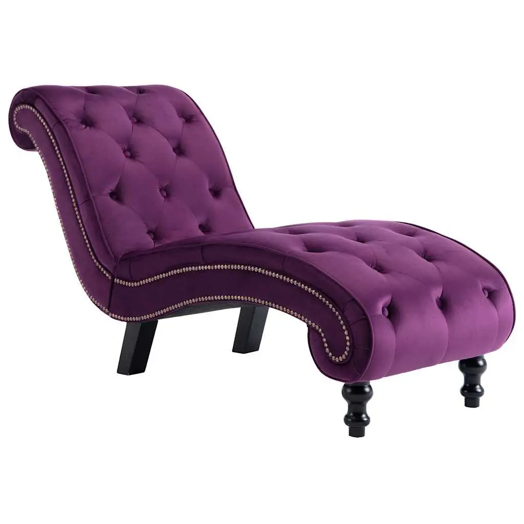 Chaise Lounge Purple Velvet Accent Furniture Ergonomic Support Thick Padding