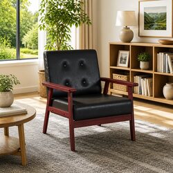 Comfortable Black Faux Leather Retro Armchair