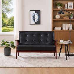 Retro 2-Seater Sofa in Black Faux Leather