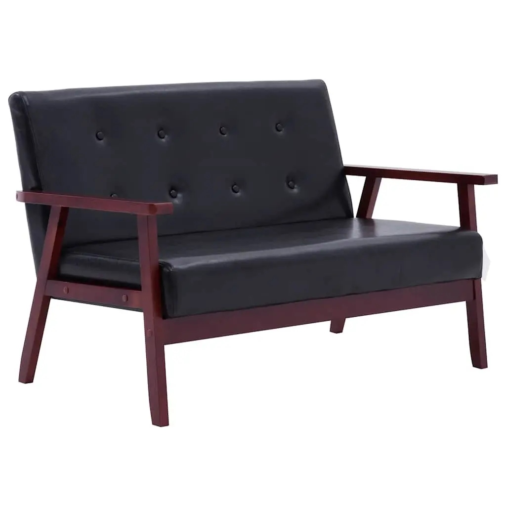 2-Seater Sofa Black Faux Leather Retro Living Room Furniture Padded Couch