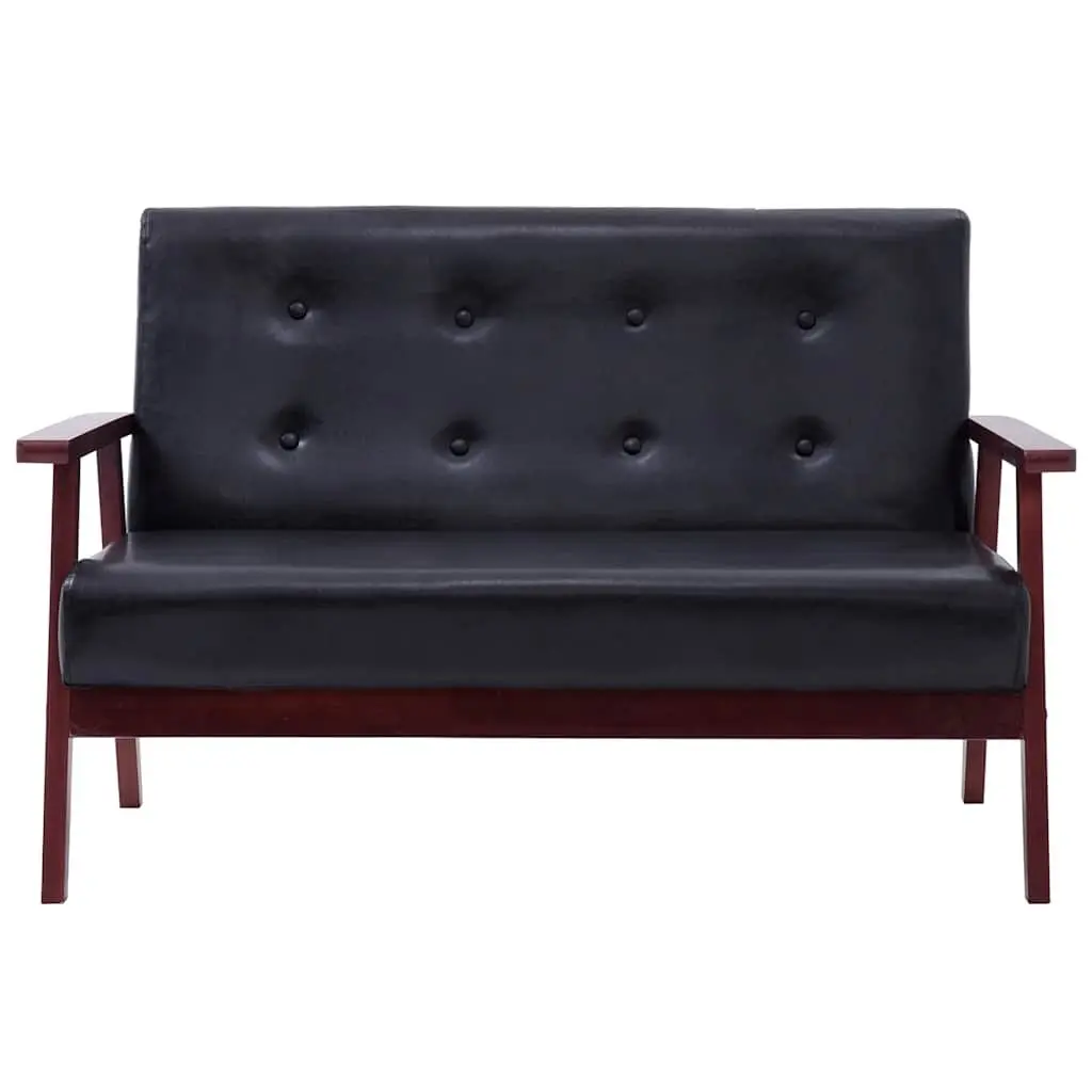 2-Seater Sofa Black Faux Leather Retro Living Room Furniture Padded Couch