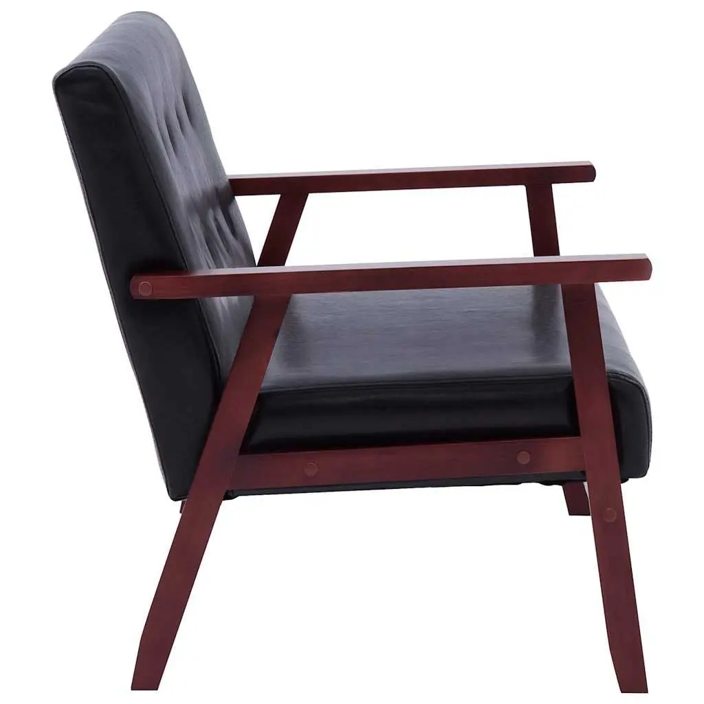 2-Seater Sofa Black Faux Leather Retro Living Room Furniture Padded Couch
