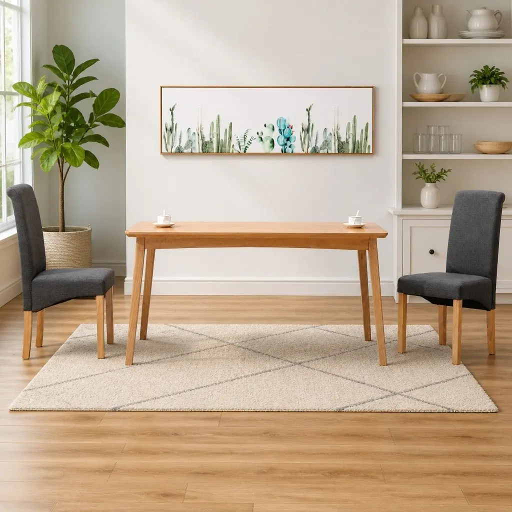 Dining Chairs Grey Fabric Set of 2 Wooden Frame Kitchen Living Room Seating