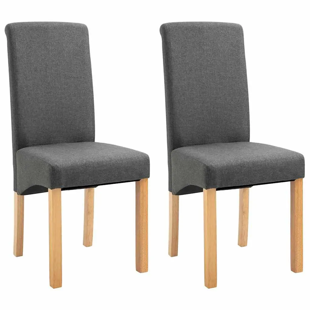 Dining Chairs Grey Fabric Set of 2 Wooden Frame Kitchen Living Room Seating