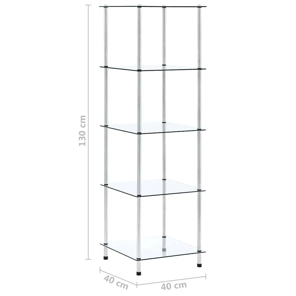 5-Tier Standing Shelf Transparent Tempered Glass Storage Unit