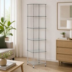 6-Tier Tempered Glass Shelf Unit 40x40x160cm
