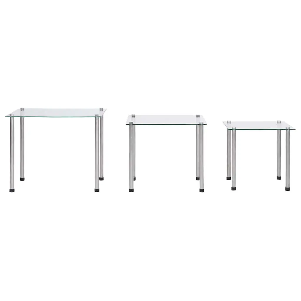 Nesting Tables Set Modern Transparent Glass Stainless Steel Legs 3 Pieces
