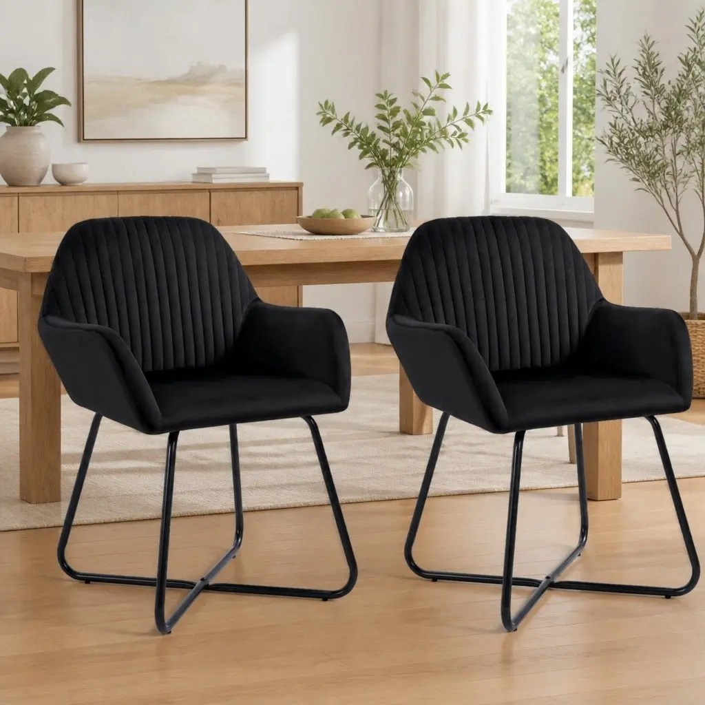 Dining Chairs Black Velvet 2 pcs Kitchen Living Room Seating with Armrests