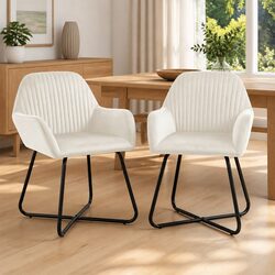 Cream Velvet Dining Chairs Set of 2 with Armrests