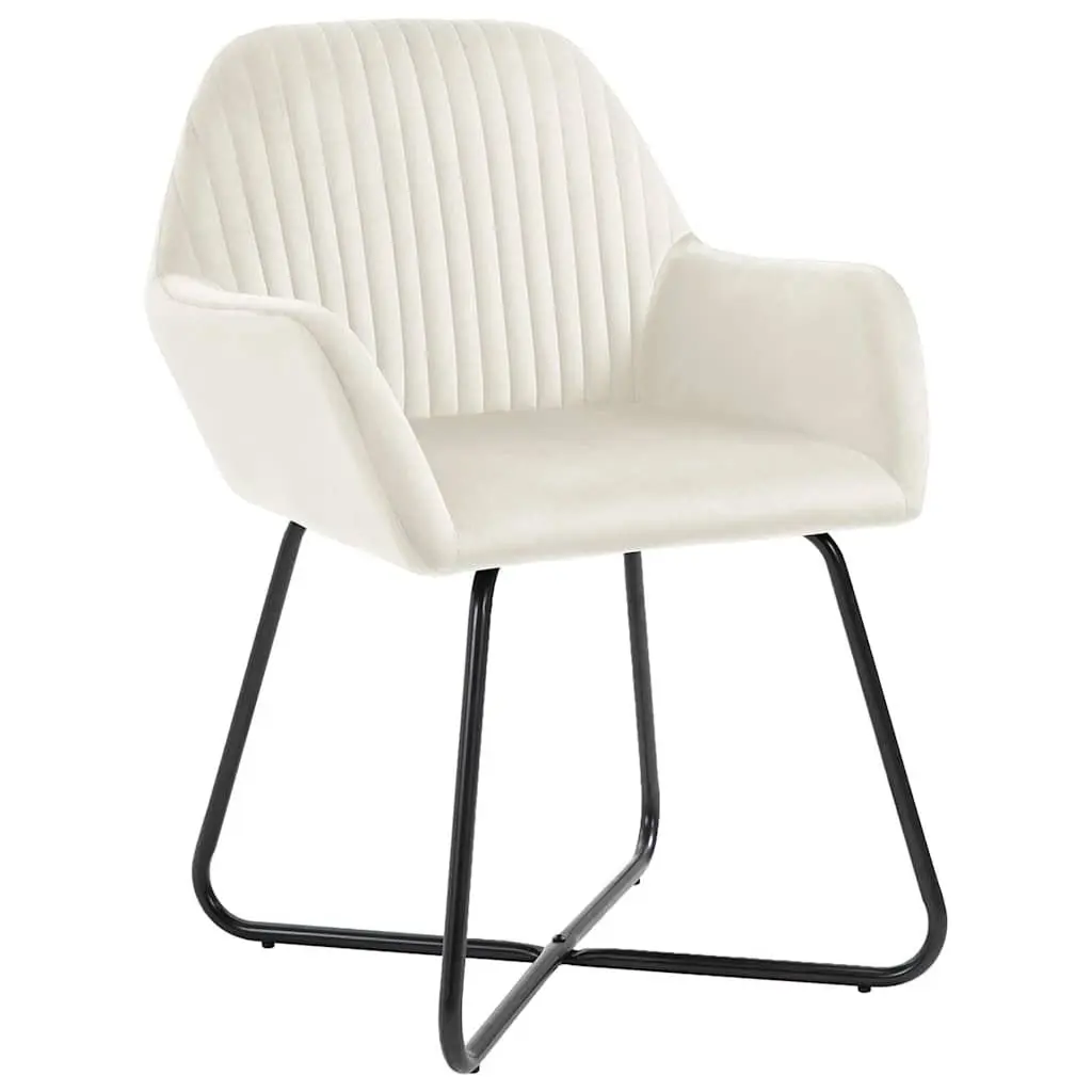 Dining Chairs Cream Velvet 2 Piece Armrest Backrest Steel Legs