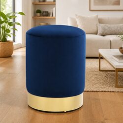 Stylish Blue Velvet Barrel Stool with Gold Base