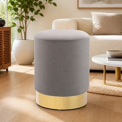 Light Grey Velvet Barrel Stool with Gold Base
