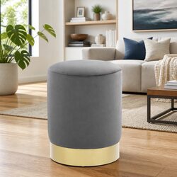Velvet Barrel Stool with Gold Metal Base