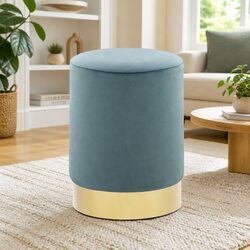 Light Blue Velvet Barrel Stool with Gold Base