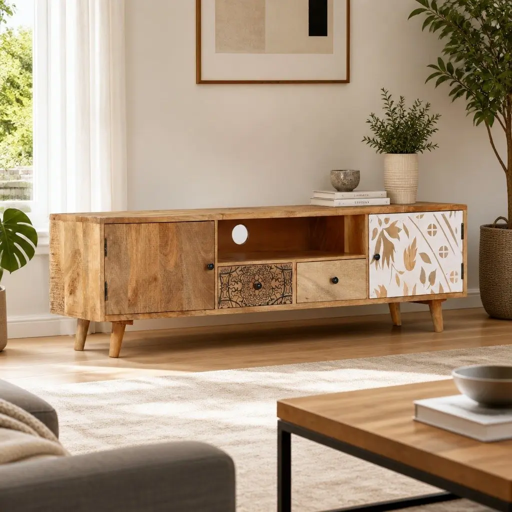 Solid Mango Wood Lowboard TV Cabinet 140x30x40 cm Brown Storage Unit