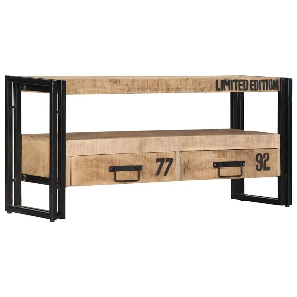 Solid Mango Wood TV Stand Storage Unit with Drawers 100cm x 30cm x 45cm Brown