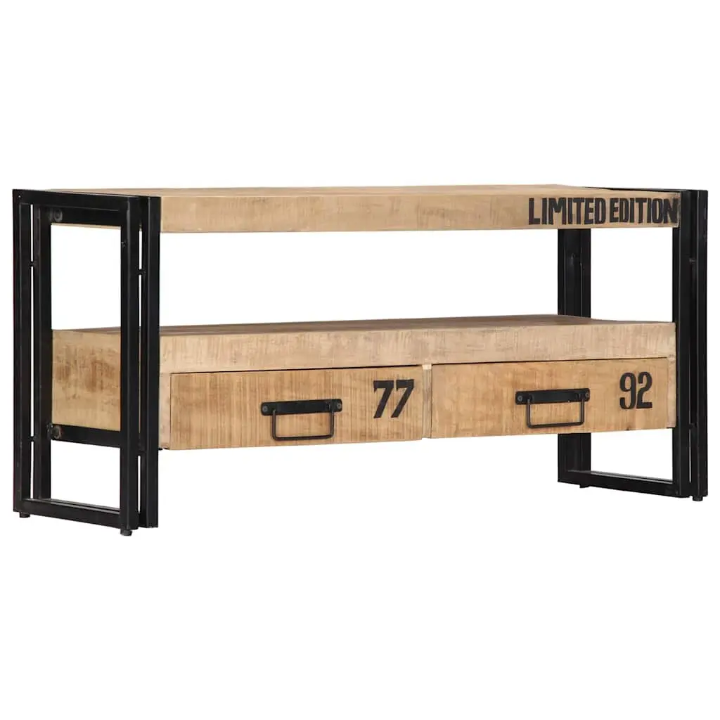 Solid Mango Wood TV Stand Storage Unit with Drawers 100cm x 30cm x 45cm Brown