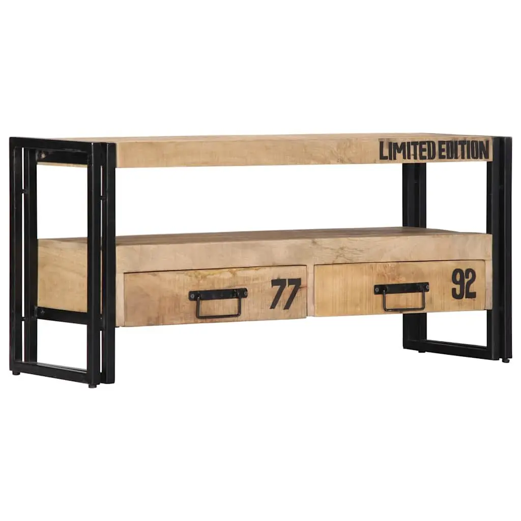 Solid Mango Wood TV Stand Storage Unit with Drawers 100cm x 30cm x 45cm Brown