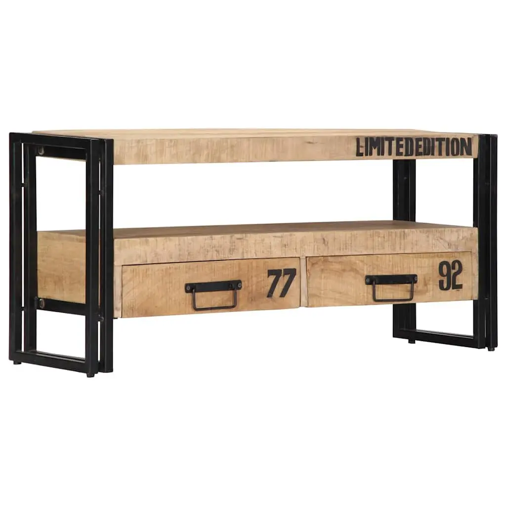 Solid Mango Wood TV Stand Storage Unit with Drawers 100cm x 30cm x 45cm Brown