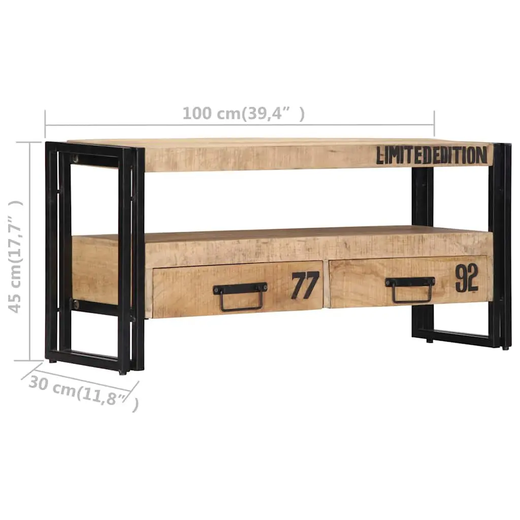 Solid Mango Wood TV Stand Storage Unit with Drawers 100cm x 30cm x 45cm Brown