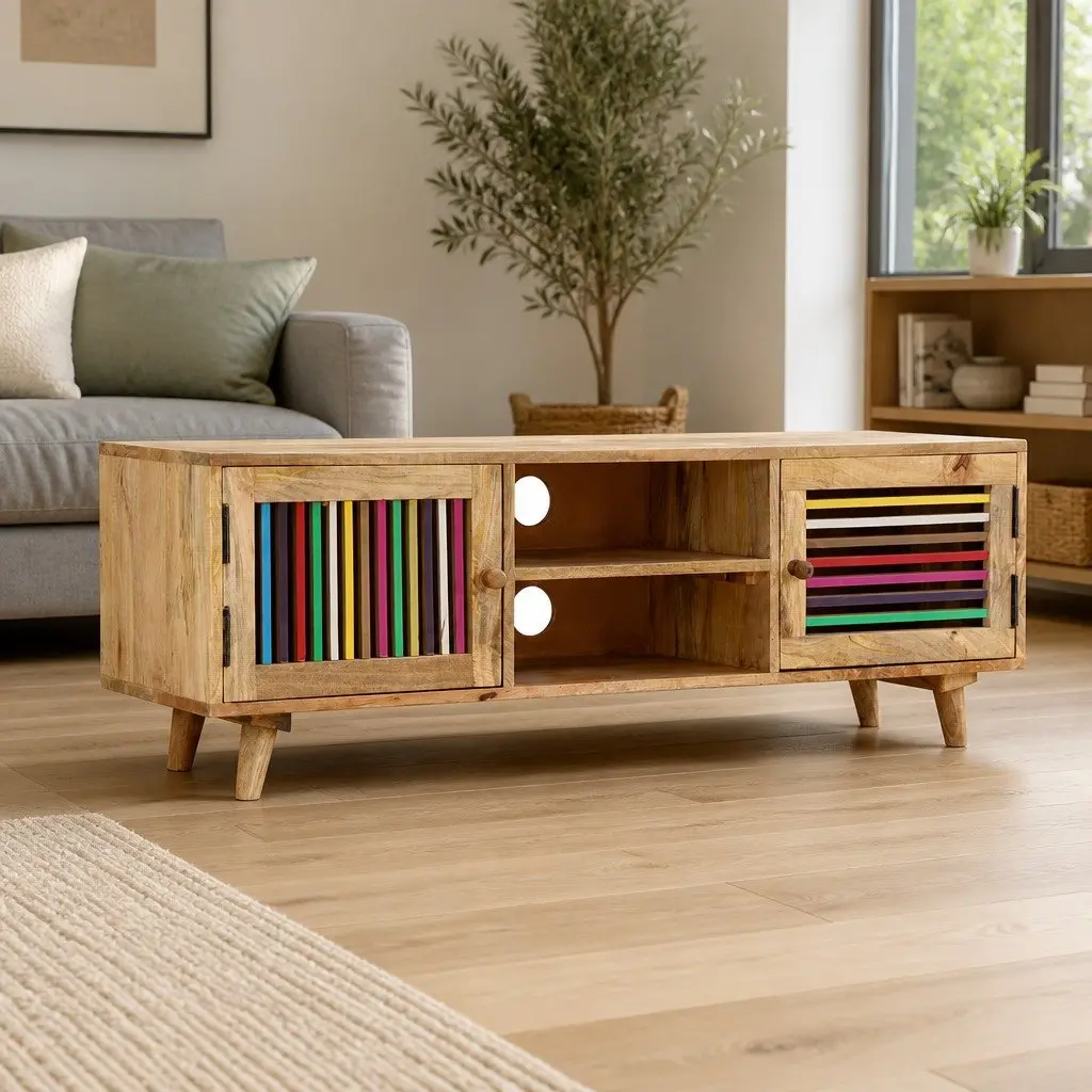 Solid Mango Wood TV Cabinet 120x30x40cm for Storage