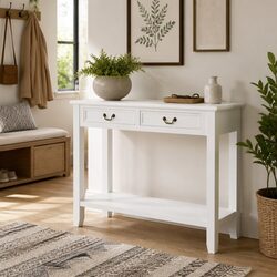 Elegant White Wooden Console Table with Drawers