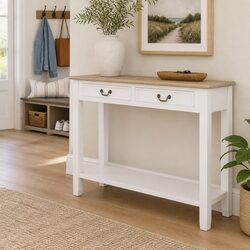 Elegant White Console Table with Drawers and Shelf