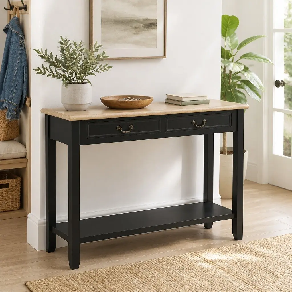 Black Wooden Console Table with Storage 110x35x80 cm