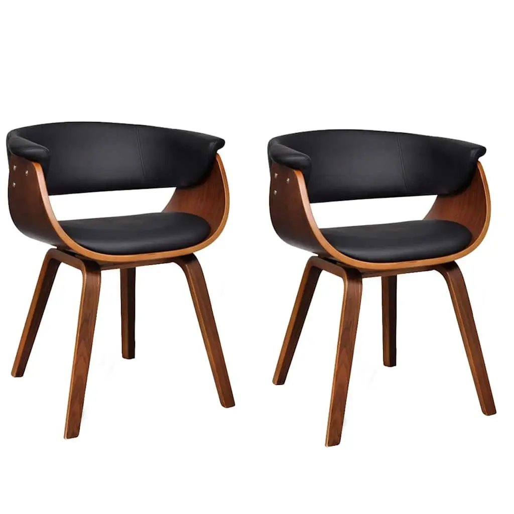 Dining Chairs Bent Wood Frame Black Faux Leather Seat 2 Piece
