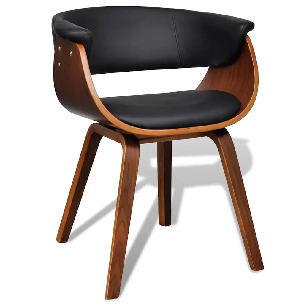 Dining Chairs Bent Wood Frame Black Faux Leather Seat 2 Piece