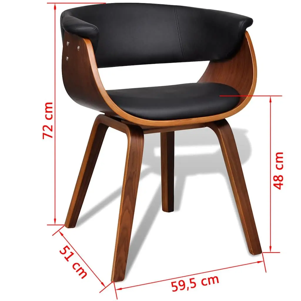 Dining Chairs Bent Wood Frame Black Faux Leather Seat 2 Piece