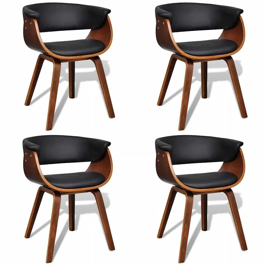 Dining Chairs Bent Wood Frame Faux Leather Padded Seat Set of 4