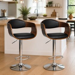 Set of 2 Adjustable Height Bar Stools in Black