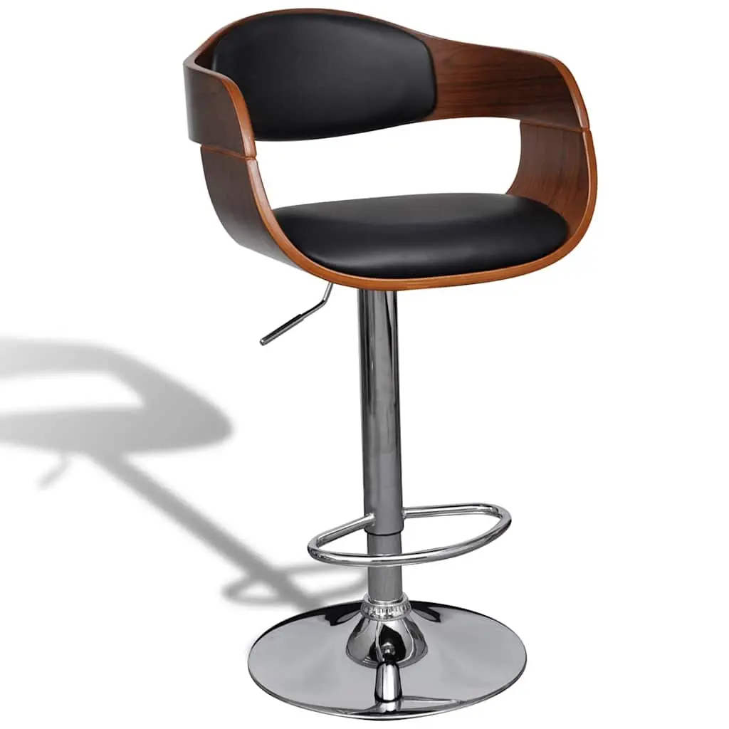 Bar Stools Bent Wood Black Faux Leather Adjustable Height Footrest