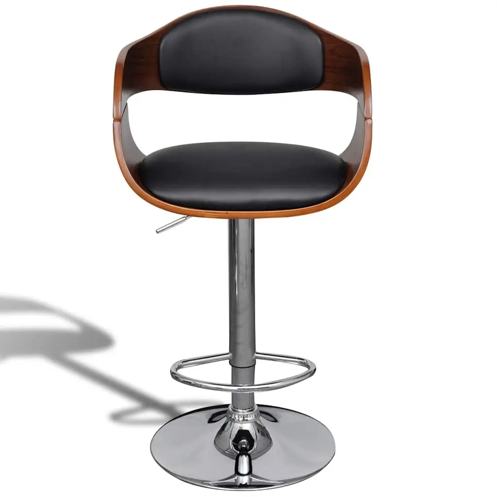 Bar Stools Bent Wood Black Faux Leather Adjustable Height Footrest