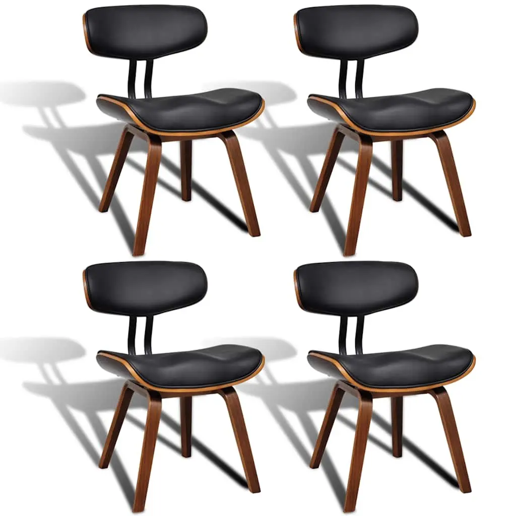 Dining Chairs Set Black Faux Leather Seat Bent Wood Frame 4 Piece