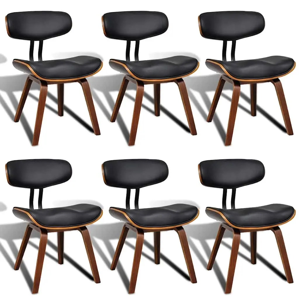 Dining Chairs Set Black Faux Leather Bent Wood Frame 6 Piece Kitchen Seating