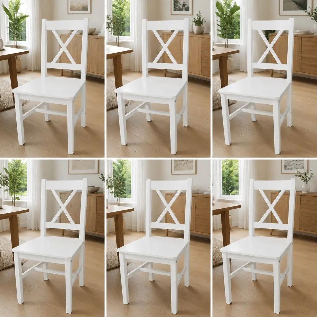 Dining Chairs White Wooden Ergonomic Set of 6