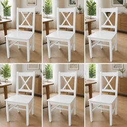 Elegant White Wooden Dining Chairs Set of 6