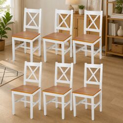 Set of 6 White Wooden Dining Chairs for Comfort