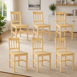 6-Piece Ergonomic Beige Pinewood Dining Chair Set