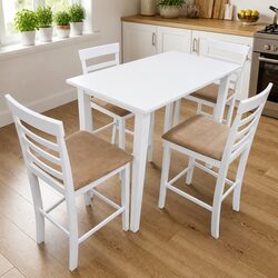 Stylish White Bar Table with 4 Comfortable Stools