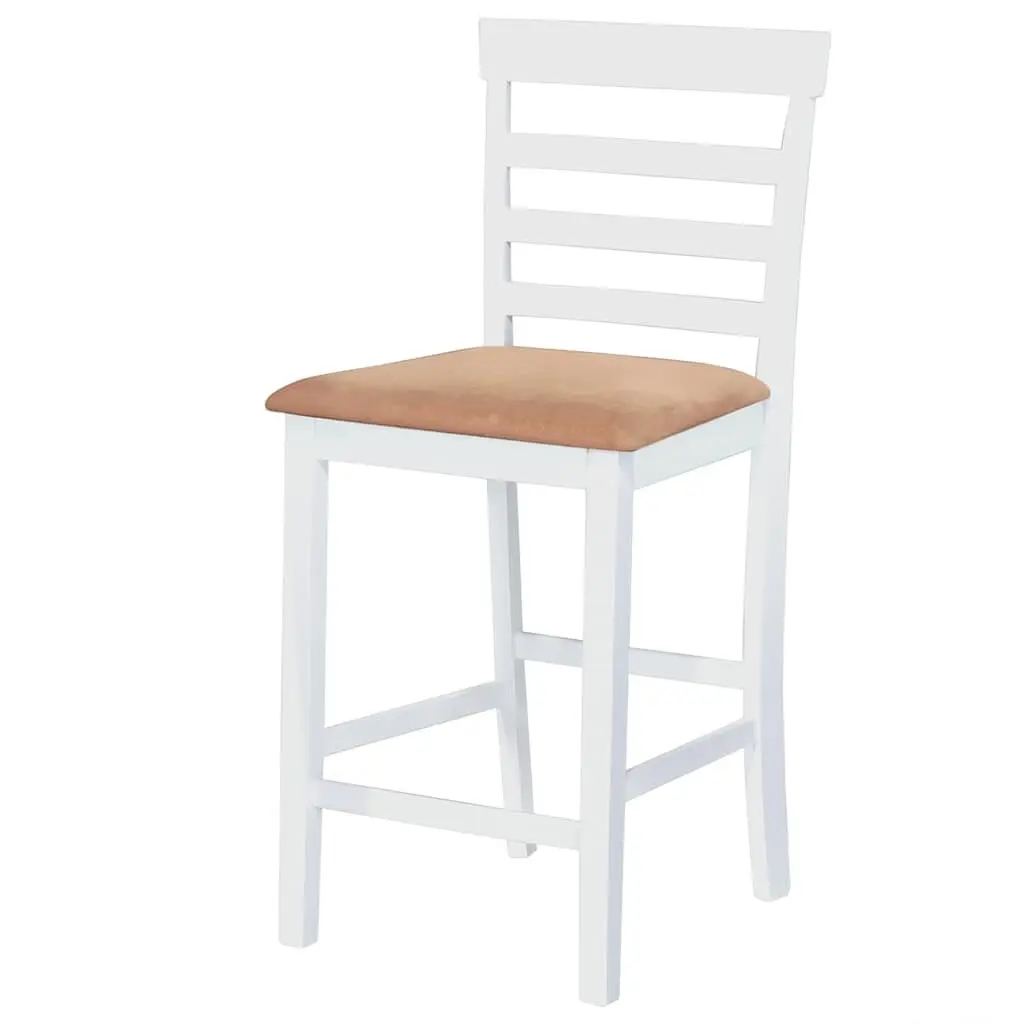 Bar Stool Set with White Finish Wooden Table and Four Foam Padded Stools for Dining Room Kitchen Furniture