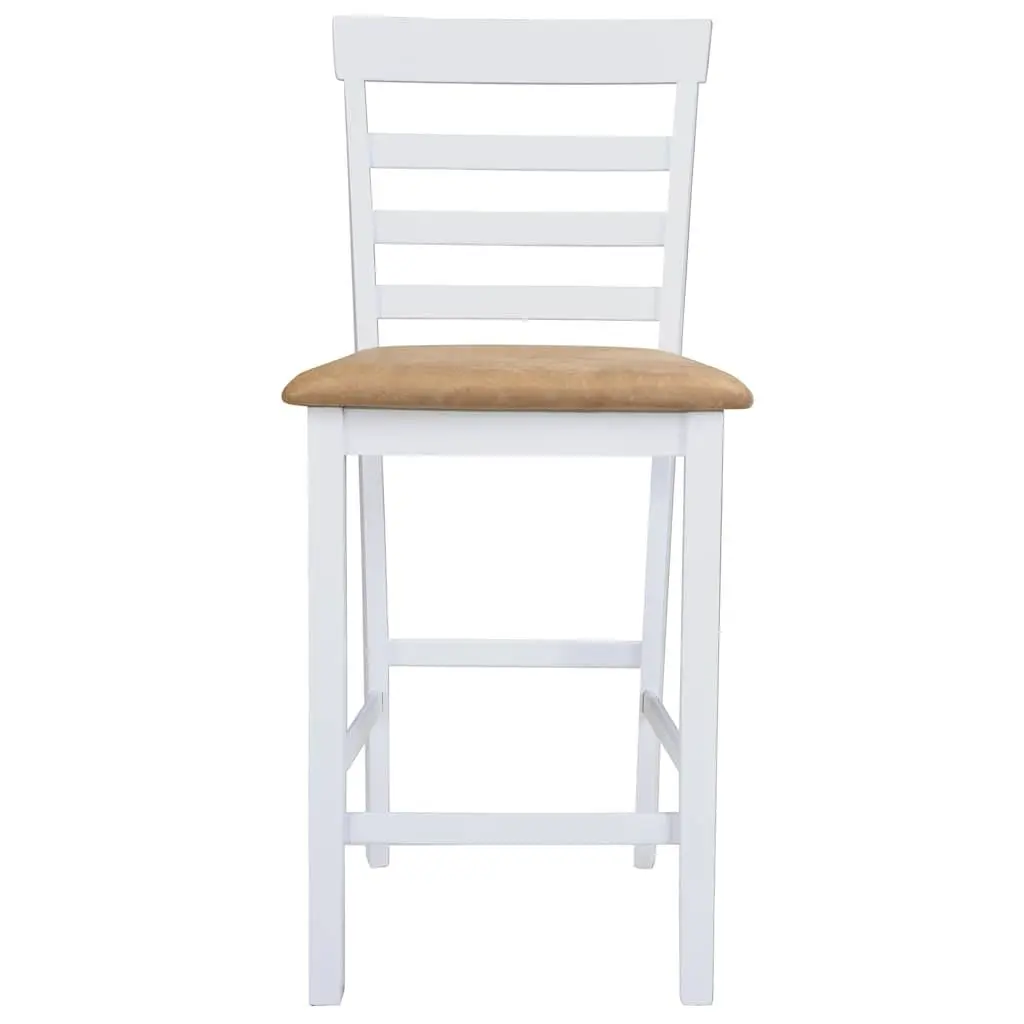 Bar Stool Set with White Finish Wooden Table and Four Foam Padded Stools for Dining Room Kitchen Furniture
