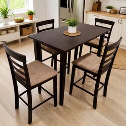 Warm Brown Wooden Bar Table with 4 Comfortable Stools
