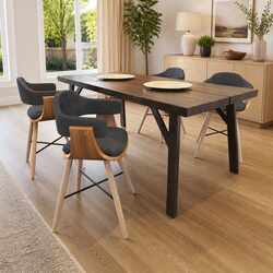 4 Piece Grey Fabric Dining Chair Set with Armrests